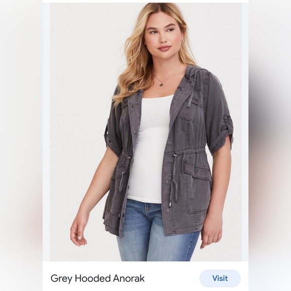 Torrid Grey Hooded Grey Anorak Ulitilty Short Sleeve Jacket...size 00 - Picture 3 of 11
